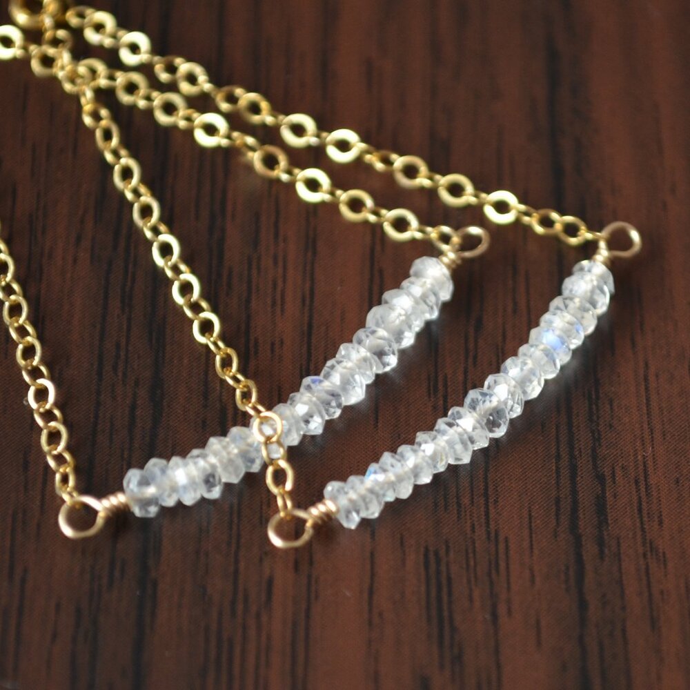 Rainbow Moonstone Trapeze Earrings in Gold